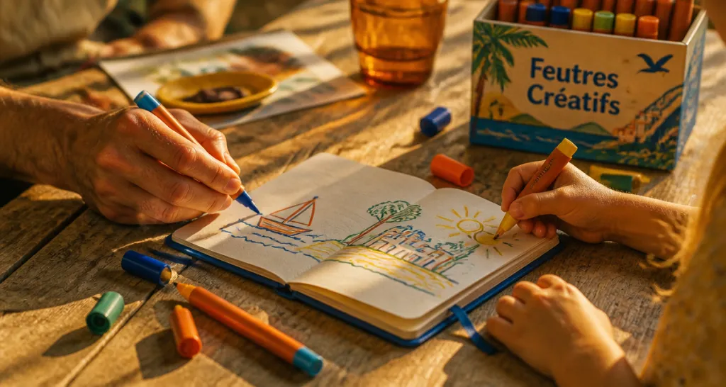 feutres dessin carnet table bois