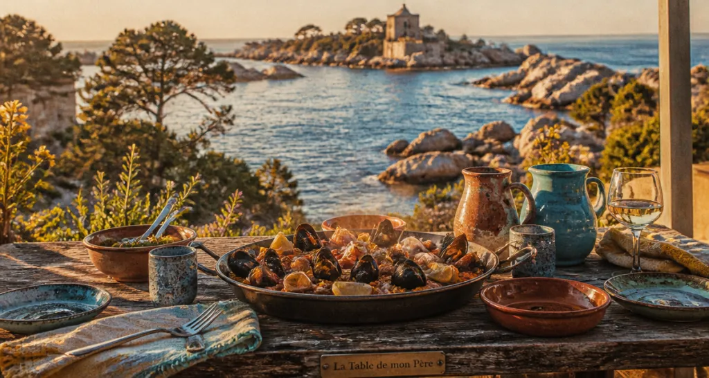 La Table de mon Père terrasse plage Saint-Guirec vue île Costaérès