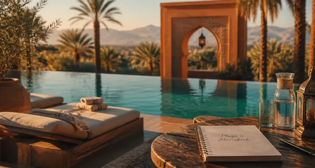 Marrakech plage : piscine à débordement en Palmeraie