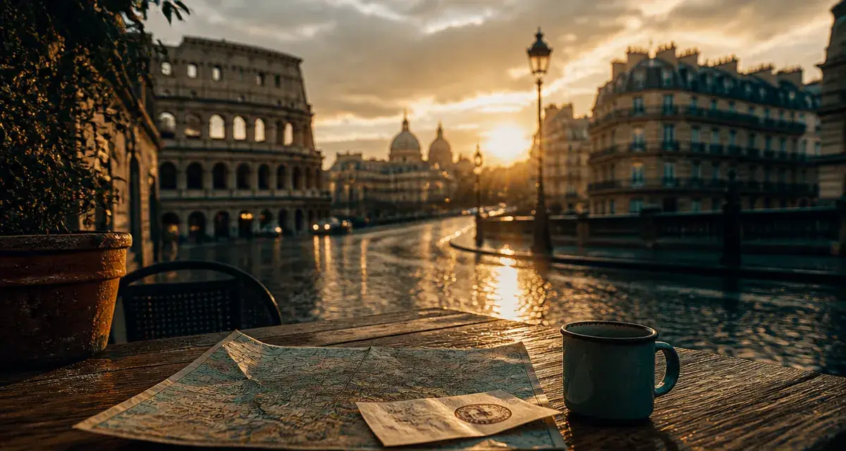 Plus belles capitales d europe : carte de Rome et Paris, ambiance voyage