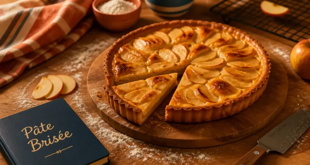 Recette sucrée avec pâte brisée : tarte normande aux pommes dorées