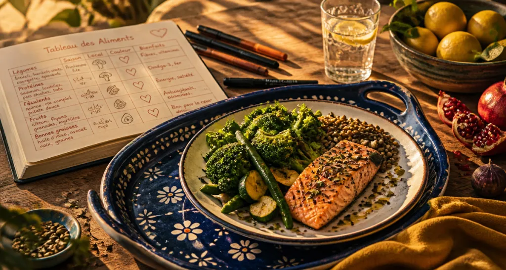 tableau des aliments sur table méditerranéenne