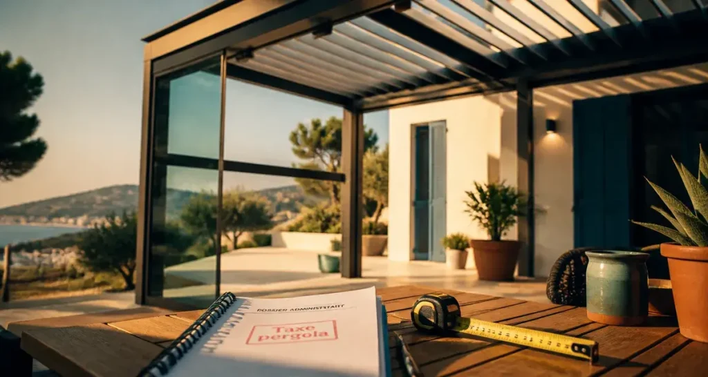 Taxe pergola : pergola bioclimatique sur terrasse