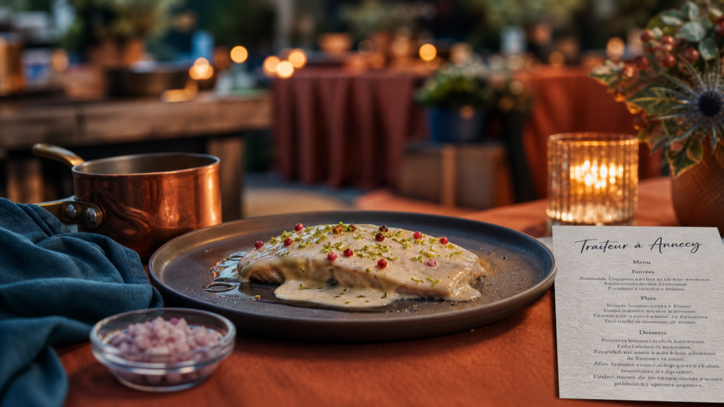 Traiteur annecy : plat gastronomique sur table
