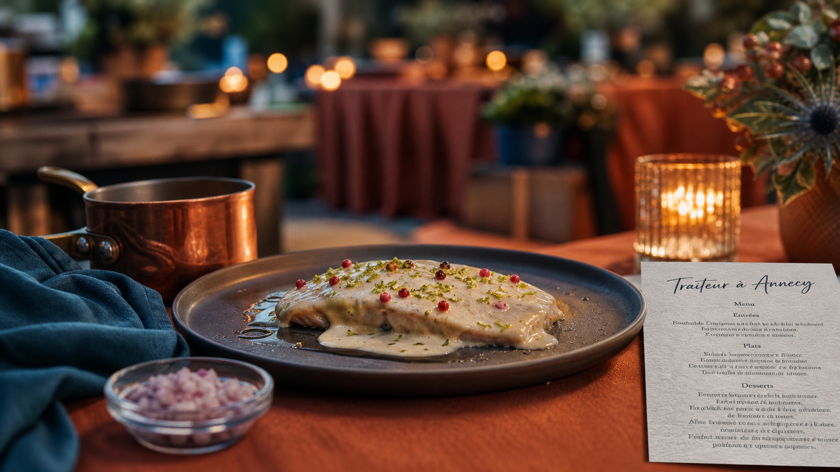 Traiteur annecy : plat gastronomique sur table