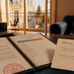 Vente locative : bureau du notaire, dossier et contrat