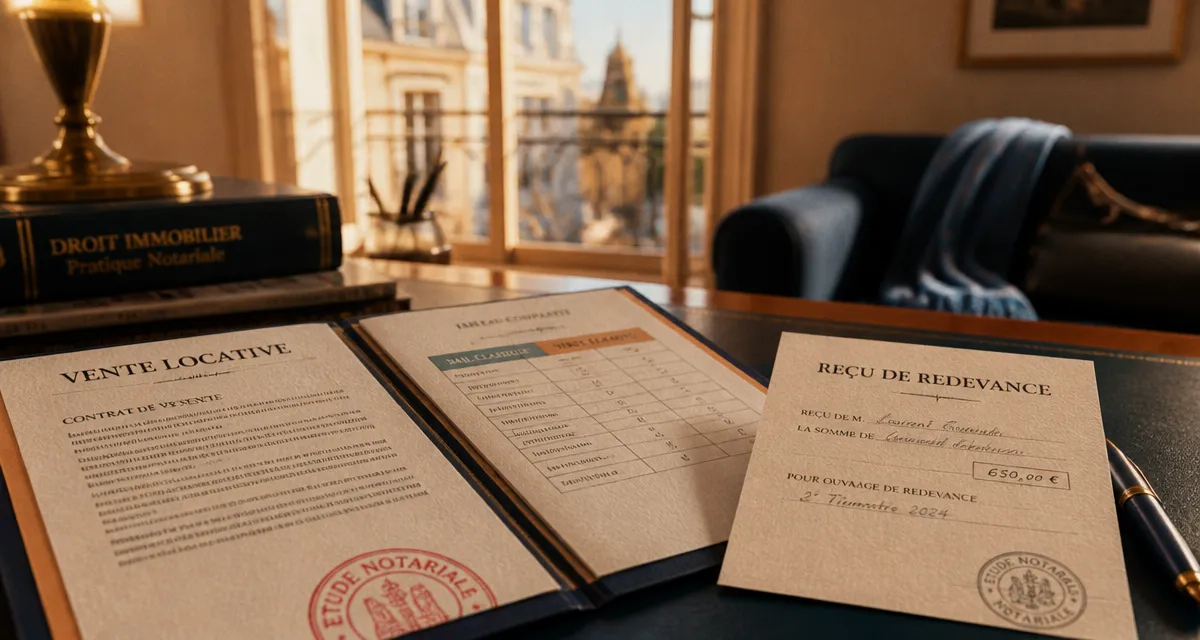 Vente locative : bureau du notaire, dossier et contrat
