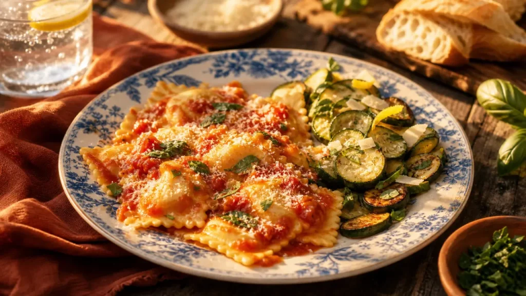 Accompagnement ravioli : sauce tomate, herbes et parmesan
