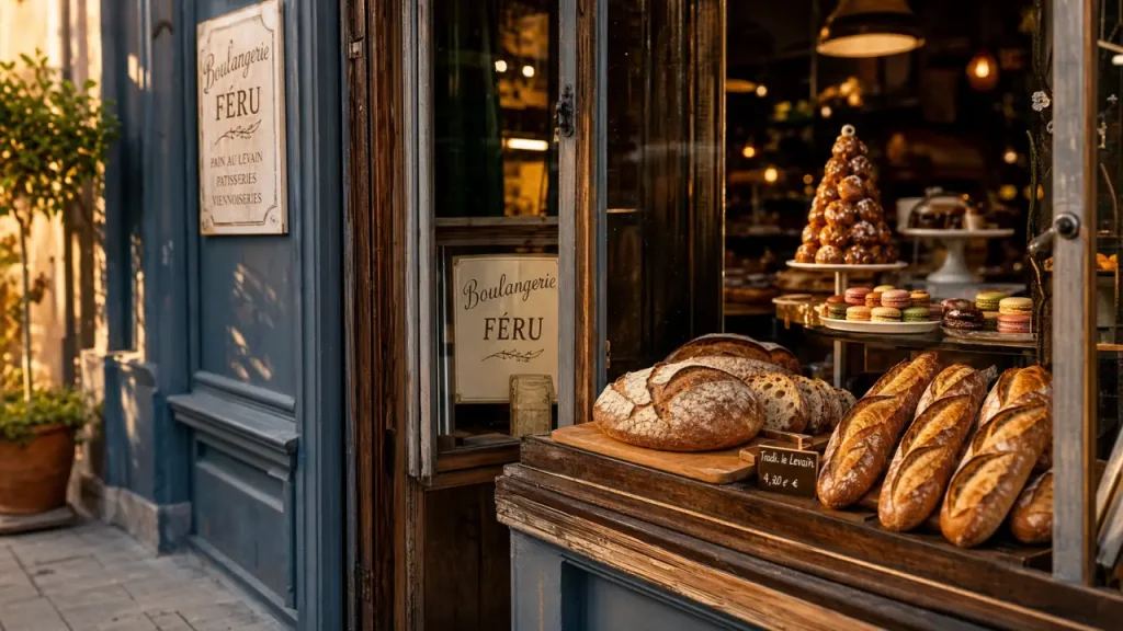 boulangerie féru à Louveciennes : vitrine de pain au levain et baguettes