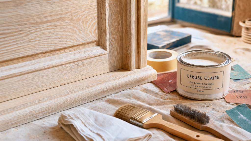 Ceruser un bois : chêne cérusé blanc en atelier