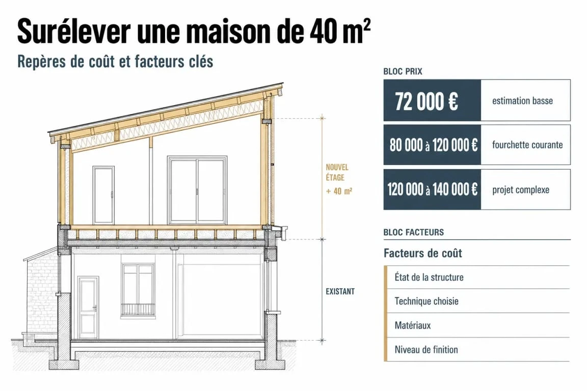 Prix surélévation maison 40m2 : fourchettes de budget et facteurs de coût