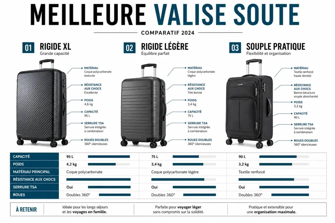 Meilleure valise soute : comparaison visuelle des matériaux et des profils de voyage