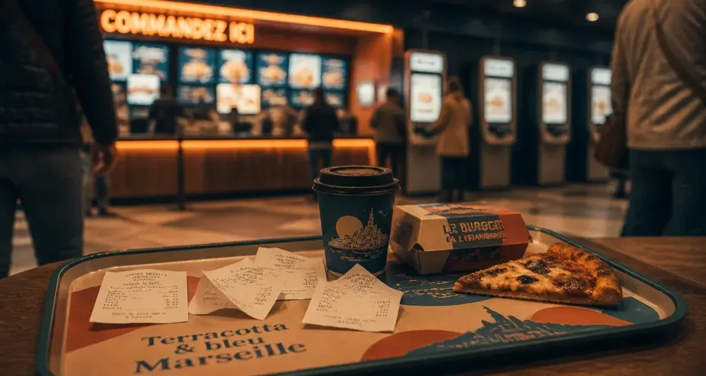 Fast food connus : enseignes en France, plateau et tickets de caisse en centre commercial
