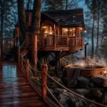 Habitats insolites : cabane perchée en forêt avec bain nordique fumant