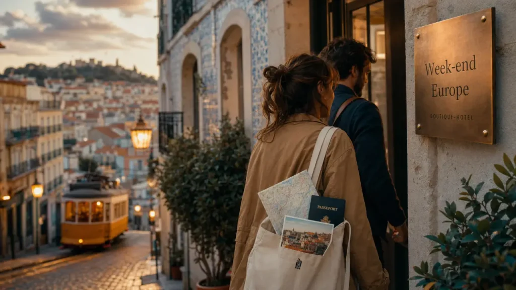 Lisbonne pour un weekend en europe : rue pavée, tramway et azulejos