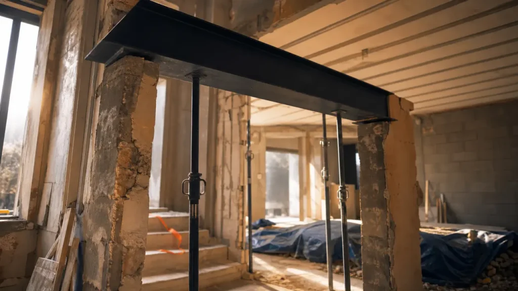 Mur porteur IPN prix : pose poutre acier sur chantier