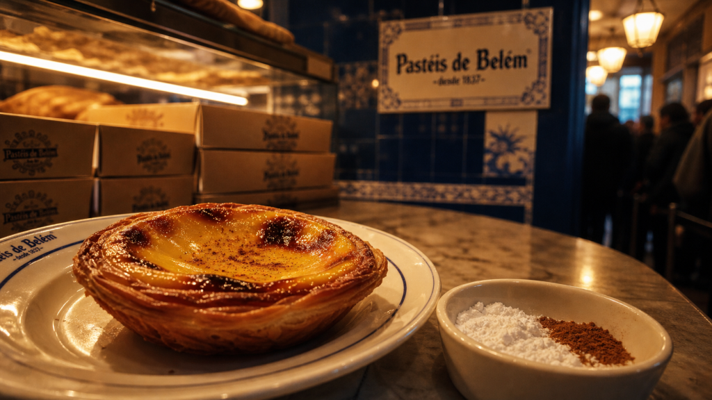 Pasteis de nata Lisbonne à Belém : pastel de nata tiède au comptoir