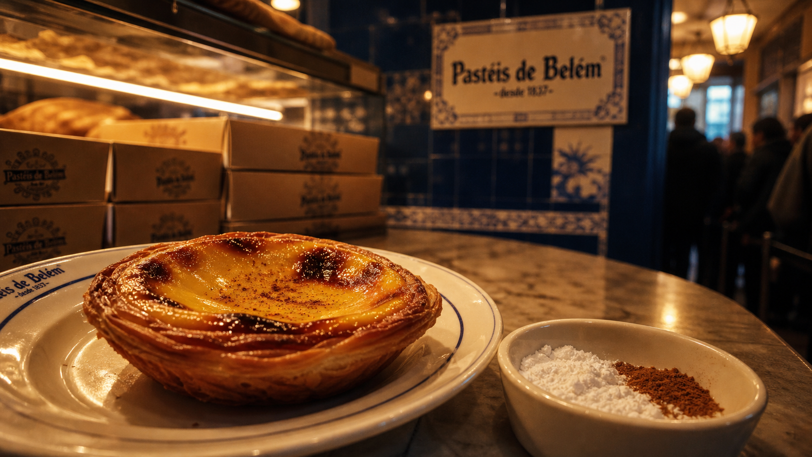 Pasteis de nata Lisbonne à Belém : pastel de nata tiède au comptoir
