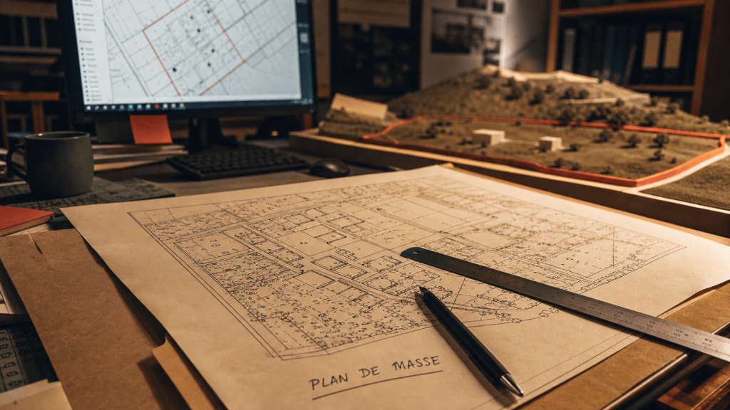 Plan masse pour démarches d’urbanisme en bureau