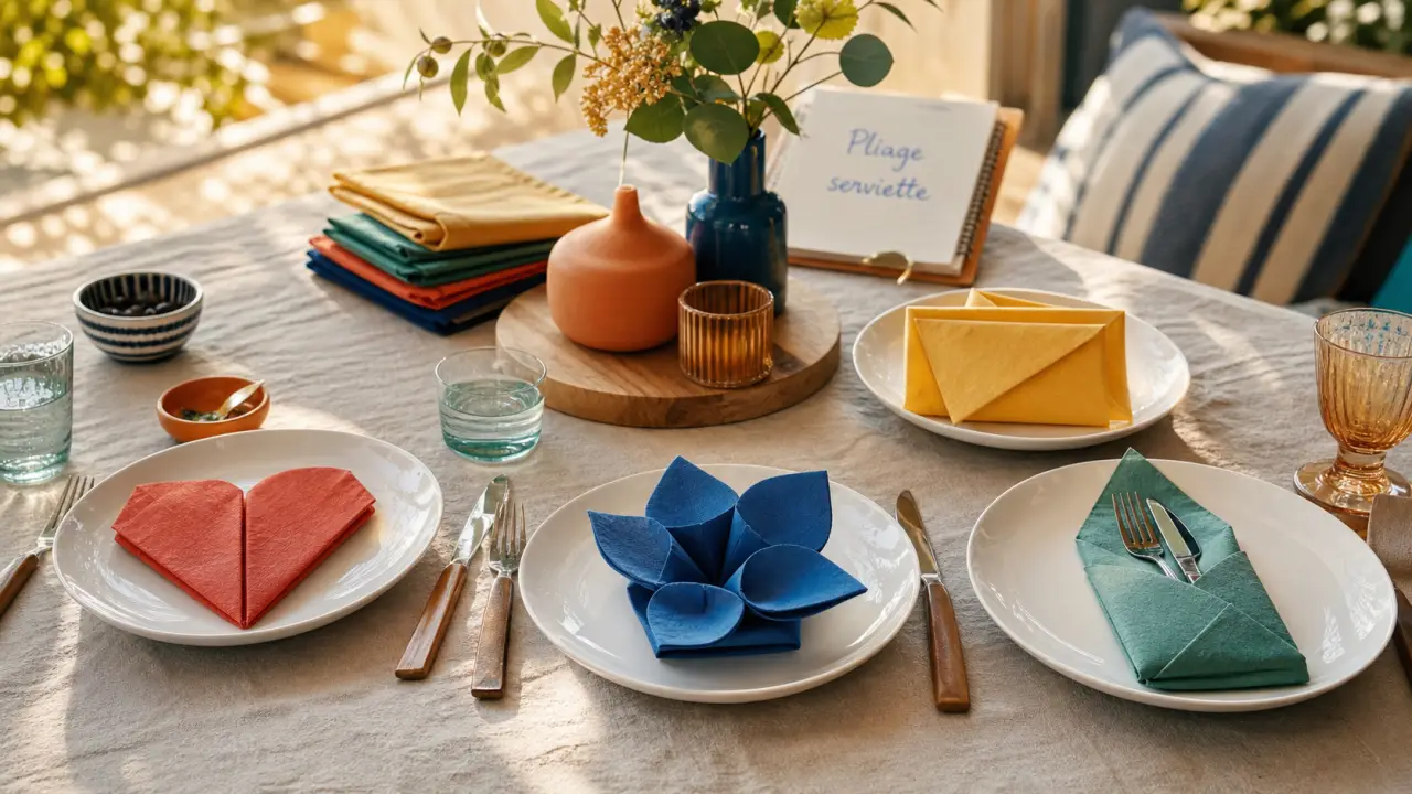 Pliage serviettes papier facile gratuit pour une table soignée, cœur fleur range-couverts
