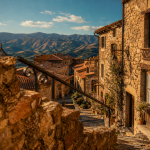 Plus beaux villages autour de Canet-en-Roussillon : ruelles de Castelnou, pierre sèche et Aspres au loin