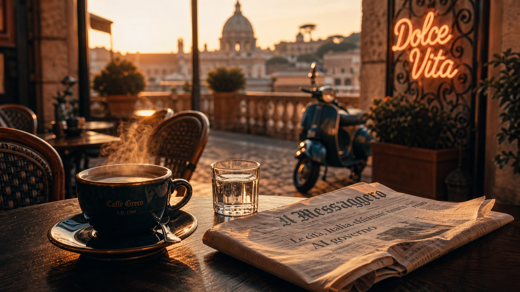 Que veut dire dolce vita ? Café italien sur terrasse romaine, Dolce Vita