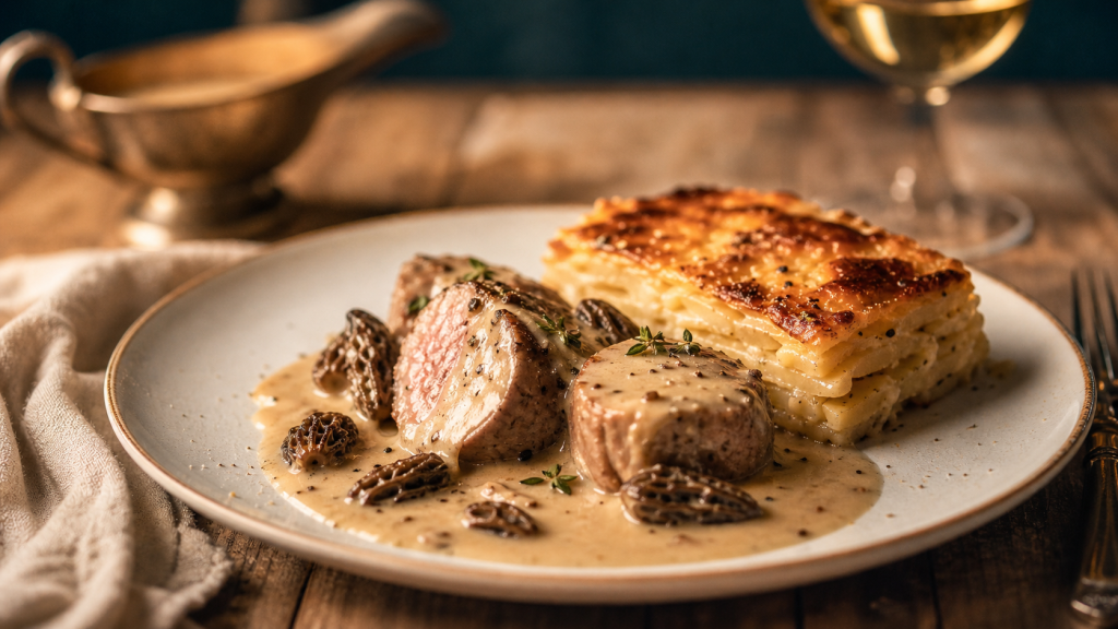 Recette filet mignon de veau gastronomique aux morilles, cuisson 180°C