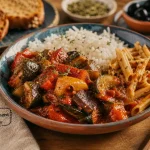 Accompagnement ratatouille avec riz, pâtes et pois chiches
