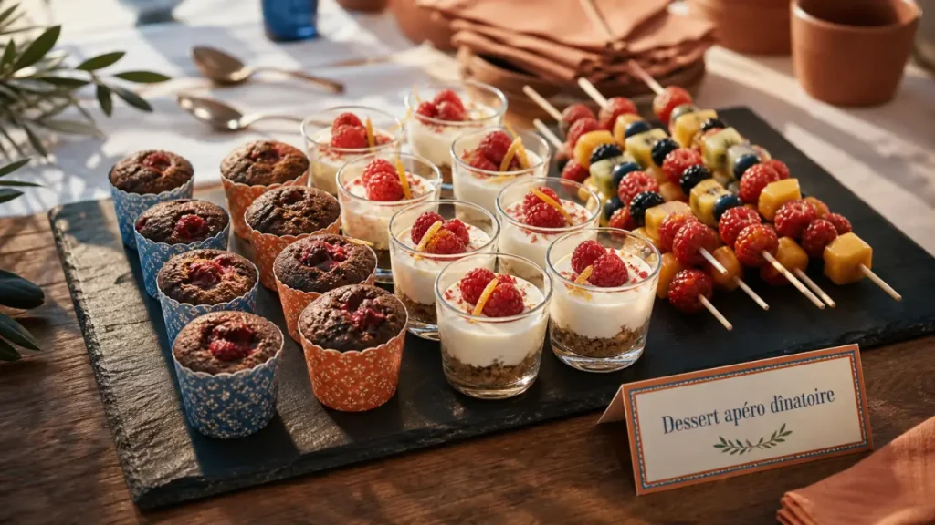 Dessert apéro dinatoire : mini-muffins et verrines à picorer