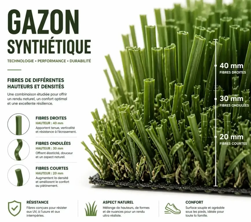 Détail technique des fibres de gazon synthétique pour jardin à Béziers