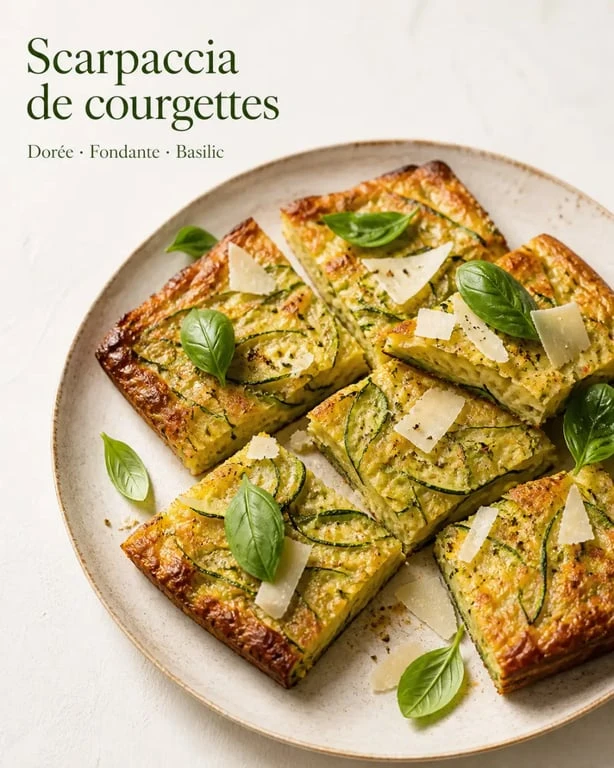 Recette scarpaccia de courgettes italienne servie en parts dorées et croustillantes
