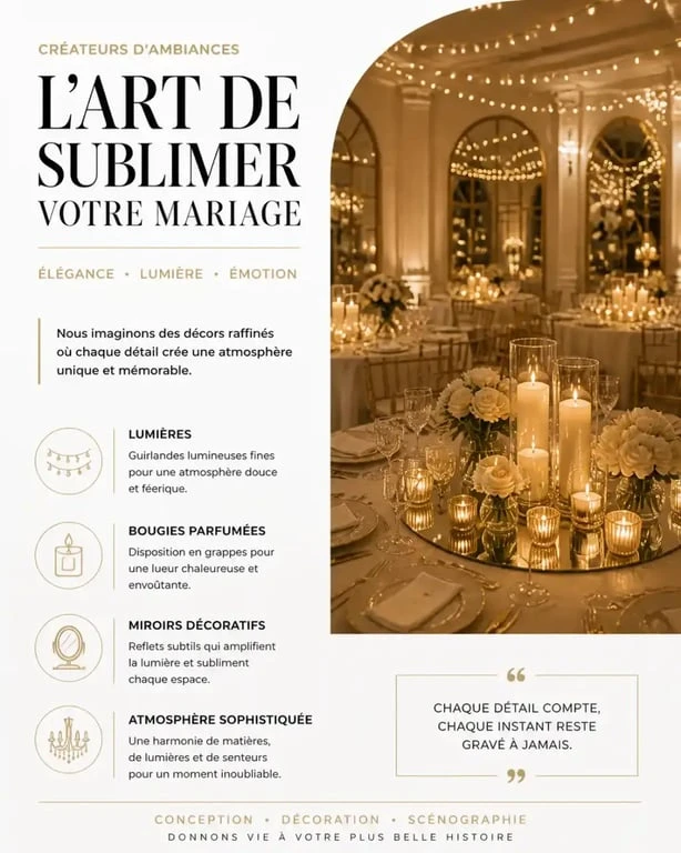 Ambiance lumineuse pour une décoration de mariage chic et élégante