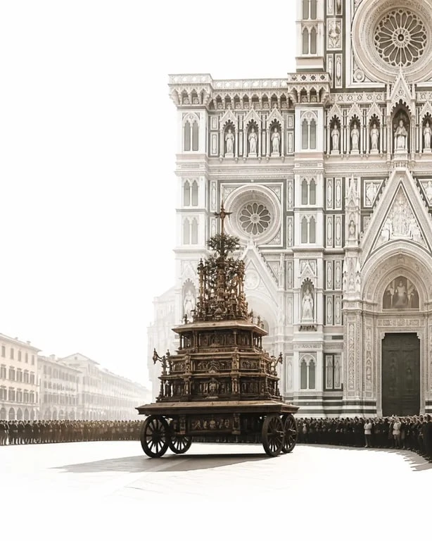 Pâques en Italie à Florence, cérémonie du Scoppio del Carro devant le Duomo