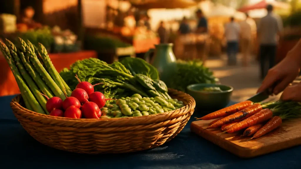 Panier legume avril : asperges, radis et fèves