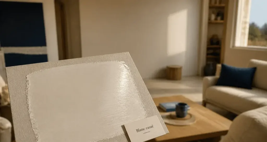 Peinture murale blanc cassé : échantillon crème-gris avant jaunissement