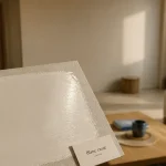 Peinture murale blanc cassé : échantillon crème-gris avant jaunissement