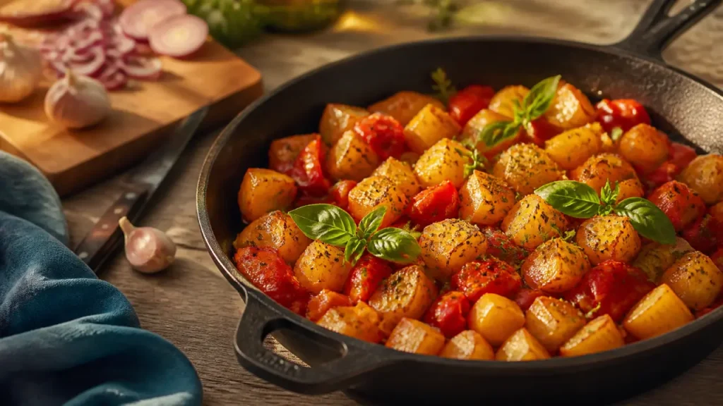 Recette italienne poivron pomme de terre : poêlée rustique en fonte