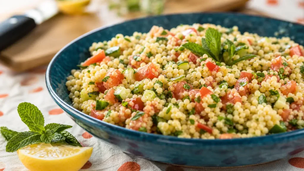 Recette taboulé méditerranéen frais en 30 minutes, semoule légère et herbes ciselées