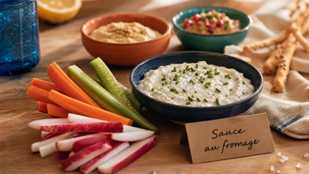 Sauce crudité pour apéro au fromage blanc et ciboulette en bol