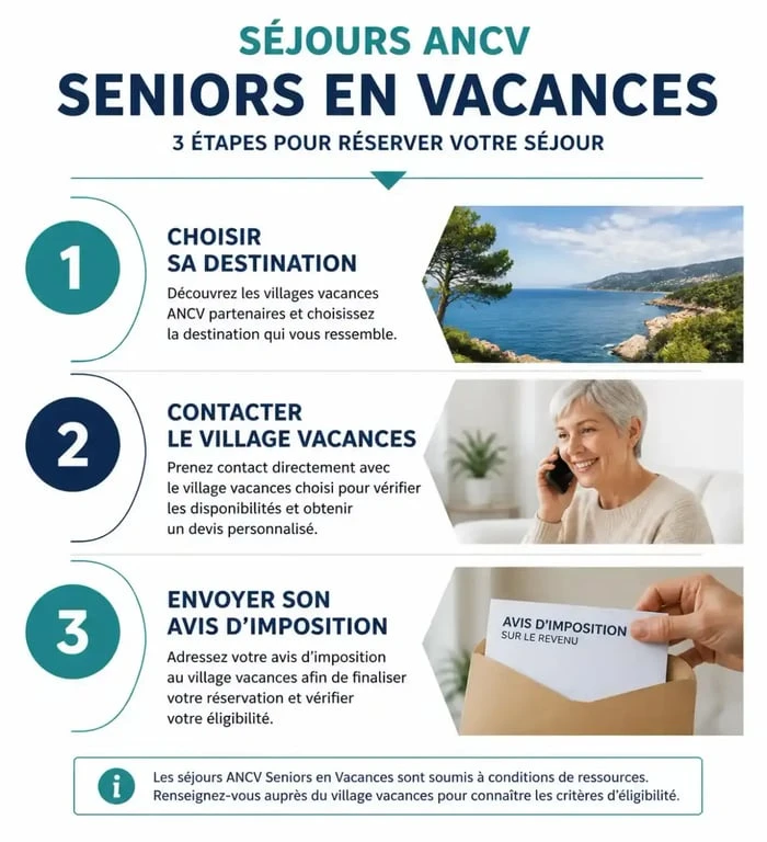 Étapes de réservation du programme ANCV Seniors en Vacances
