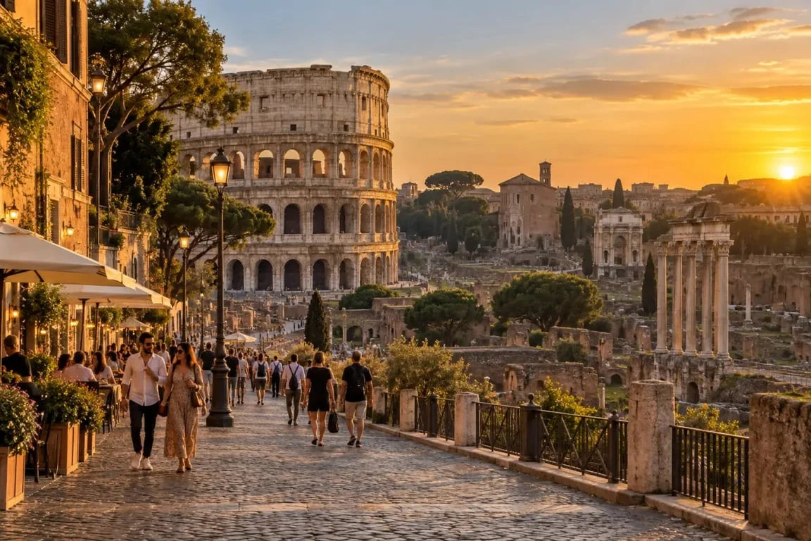 Ville en Italie à visiter : Rome et le Colisée au coucher du soleil