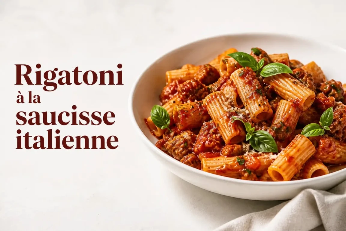 Recette de chair à saucisse italienne servie avec rigatoni et sauce tomate épaisse