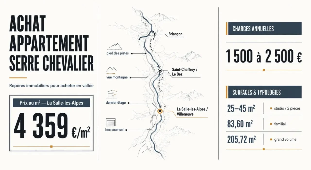 achat appartement serre chevalier : infographie des prix, surfaces et critères clés pour comparer les secteurs de la vallée