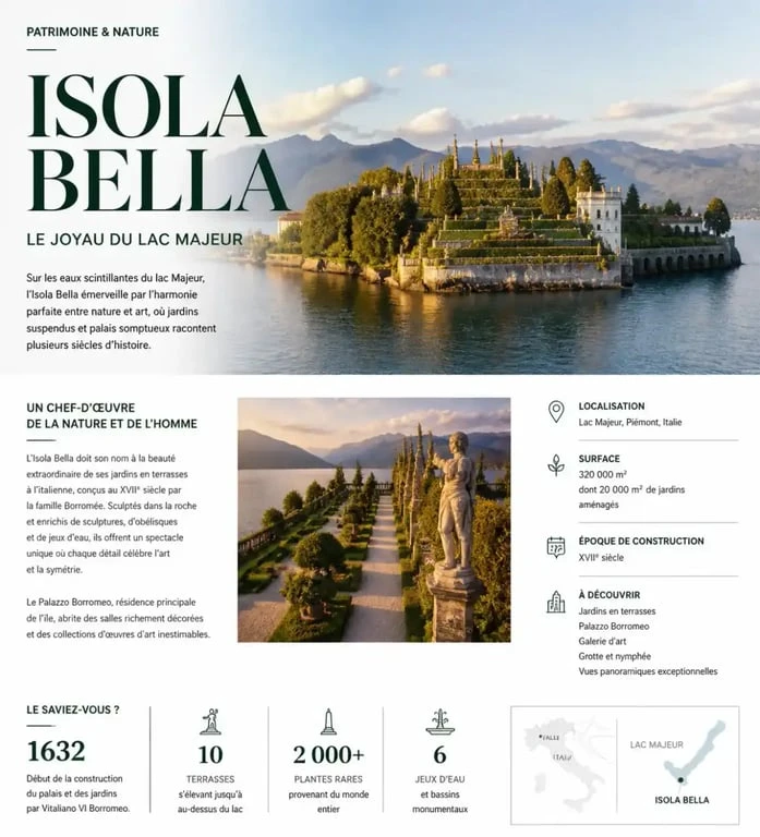Jardins de l'Isola Bella sur le lac Majeur, exemple des îles lacustres d'Italie