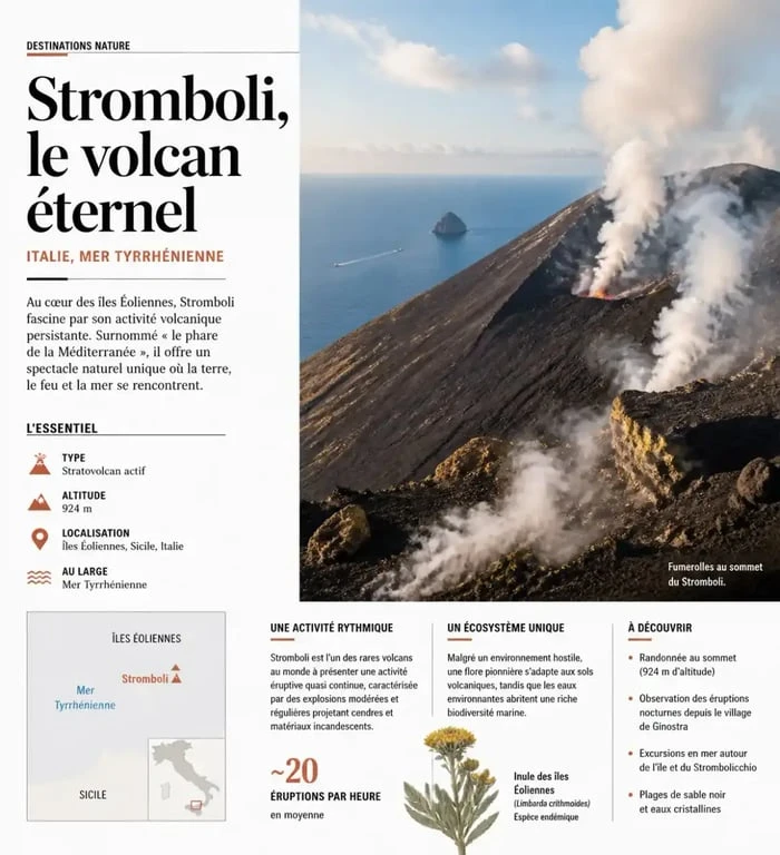 Paysage volcanique de l'île de Stromboli, une des plus belles îles d'Italie