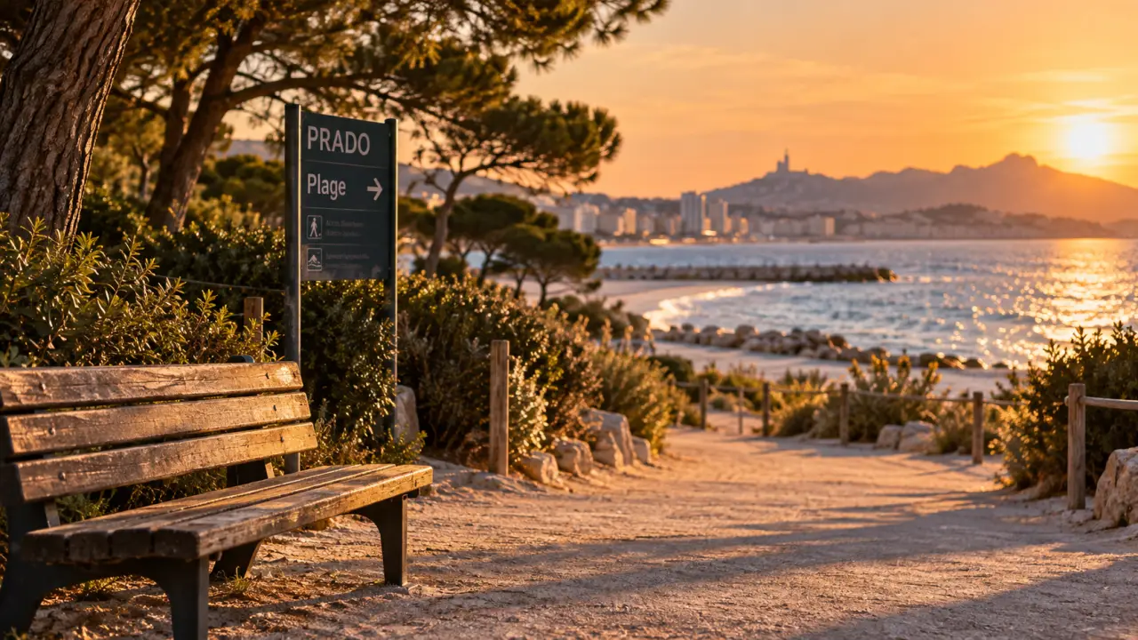 Parc à marseille Prado : vue mer au coucher du soleil