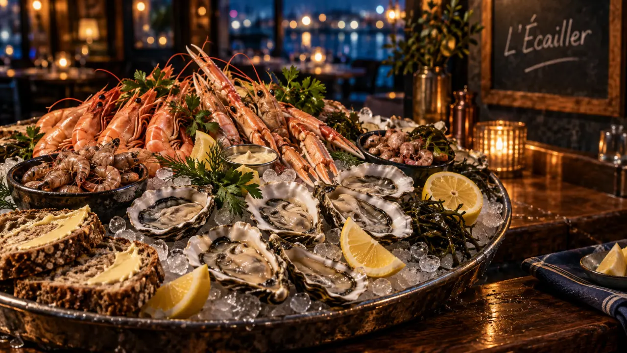restaurant l ecailler : huîtres et fruits de mer sur glace